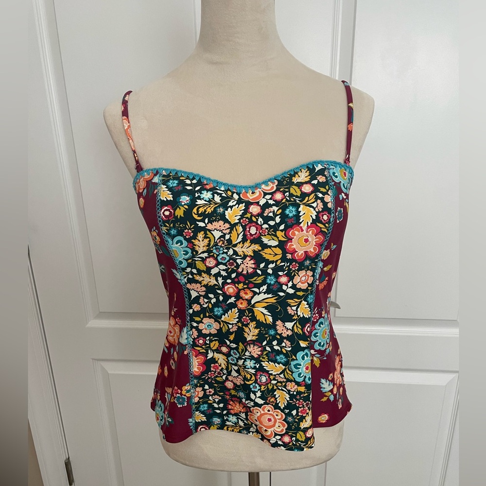 Loft Swim Tankini and Bottom Size M Burgundy floral